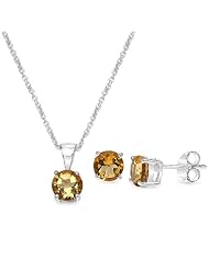 2.70 Carat Citrine Round Shape .925 Sterling Silver Earring & Pendant Set