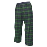 Blackwatch tartan plaid check flannel cotton pants for lounging, sleep, sports. Unisex relaxed fit, available in 3 Youth sizes, exposed elastic waist