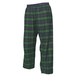 Blackwatch tartan plaid check flannel cotton pants for lounging, sleep, sports. Unisex relaxed fit, exposed elastic waist