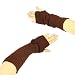 Winter Ribbed Knit Hand Arm Warmer Fingerless Real Fur Pom Pom Long Gloves Brown