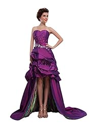 A-line Strapless Taffeta High-Low-Hem Sweetheart Lace Beaded Prom Dress 