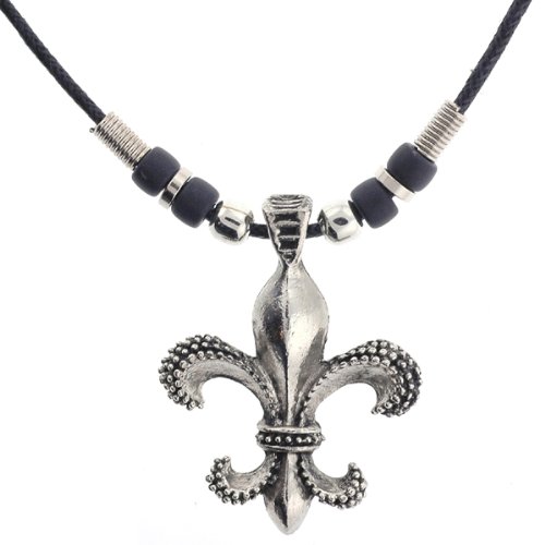 Best Price Fleur-de-lis Pendant Necklace - 1.75x1.5'' Pendant - 19'' Black Cord Necklace
