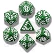 Q-Workshop Polyhedral 7-Die Set: Carved Dragon Dice Set (Green and White)
