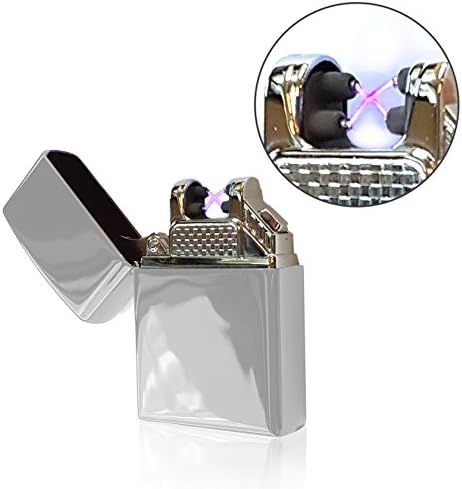 Plasma Beam Windproof Flameless Dual/Double Tesla Electric Arc Spark USB Rechargeable like Cigarette Lighter (Chrome)
