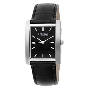 Caravelle by Bulova Mens 43A03 Leather Strap Black Dial Watch
