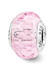 Sterling Silver Reflection Pink Faceted Glass Italian Bead