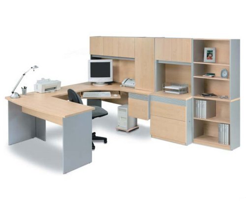 Maple and Silver Modular Office Group Classic Maple Collection by Bestar Office Furniture - OFG-EX10