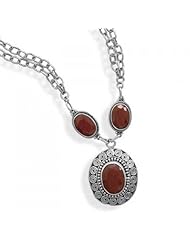 MMA Silver - 16.5 inch+2 inchExtension Double Strand Necklace with Rough-Cut Rubies