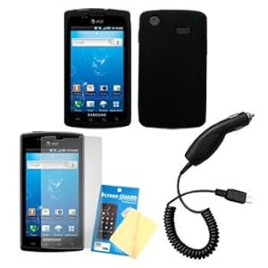 Black Silicone Case / Skin / Cover, LCD Screen Guard / Protector & Car Charger for Samsung Captivate SGH-I897