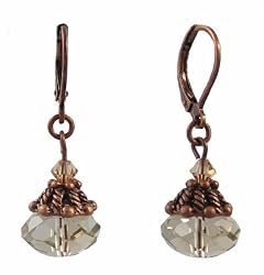 Earrings - E428 - Faceted Crystal Glass Hung on Antique Copper Leverbacks
