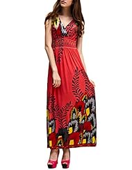 V-neck Floral Print Chiffon Vintage Sleeveless Summer Maxi Dress 