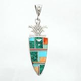 Turquoise, Varascite and Spiny Oyster Sunburst Arrowhead Pendant by Ray Tracey in Sterling Silver, #8578