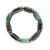Men's Magnetic Hematite Bracelet with Green Jade Hexagon Beads 7.5
