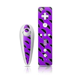 Batty Purple Halloween Design Skin Decal Sticker for the Nintendo Wii Nunchuk + Remote Controller