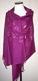 Dark Purple Woolen Embroidered Shawl / Stole