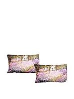 Tele d'autore by MANIFATTURE COTONIERE Set Funda De Almohada 2 Uds. Monet- Il Giardino Dell'Artista (Lila/Oliva)