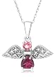 10K White Gold Pink Tourmaline and Rhodolite Garnet Angel Pendant with Diamond-Accent
