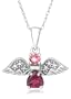 10K White Gold Pink Tourmaline and Rhodolite Garnet Angel Pendant with Diamond-Accent