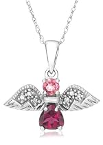 10K White Gold Pink Tourmaline and Rhodolite Angel Pendant w/ Diamond Accent