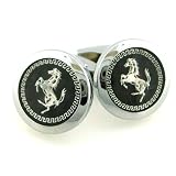 Silver Edition Baracca Ferrari Round Carbon Fiber Background Cufflinks Cuff Links