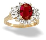 14K Yellow Gold Genuine Oval Ruby and Diamond Ring