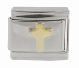 SilverBin Gold Tone Enamel Paint Small Cross Stainless Steel Italian Charm Link
