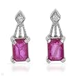 Earrings With 1.29ctw Precious Stones - Genuine Clean Diamonds and Rubies White Gold Length 13mm