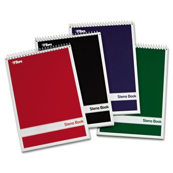 Steno Book with Assorted Colored Cover, 6 x 9, White Paper, 4 80-Sheet Pads/Pack
