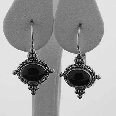 Sterling Silver Bali Antique Design Genuine Onyx Drop LeverBack Lever Back Earrings