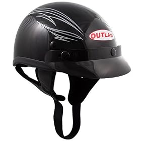 Outlaw Removable Visor Black Gloss with Silver Graphics Half Helmet – Size : Medium Outlaw Removable Visor Black Gloss with Silver Graphics Half Helmet – Size : Medium
