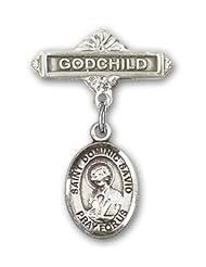 Sterling Silver Baby Badge with St. Dominic Savio Charm and Godchild Badge Pin