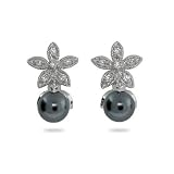 Black Tahitian South Sea CZ Flower Pearl Drop Earrings