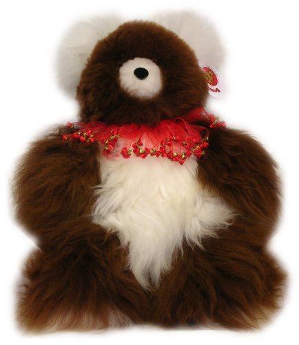 410GUSe7KUL Alpaca Bear. Genuine Multi Colored Alpaca Teddy Bear With Red Roses Collar. 18 Inches high.