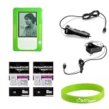 Crazyondigital Kindle 2 Accessory Kit. Kindle 2 Green Lime skin case + Auto Car Charger + Home Travel Charger + 2X Screen Protector + Crazyondigtal Heart Given Wristband