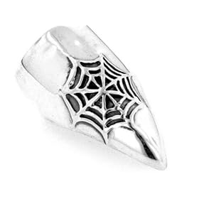 Gothic Sterling Silver Spiderweb Costume Fingertip Armor Claw Ring