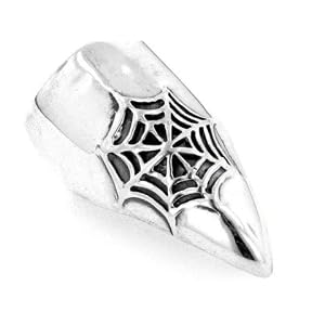 Gothic Sterling Silver Spiderweb Costume Fingertip Armor Claw Ring