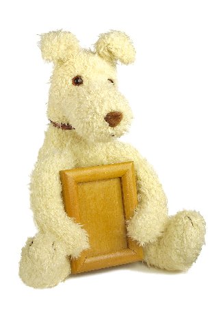 Childrens Toyshop  Toys : Picture frame held by 10 inch high fluffy seated dog