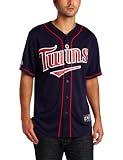 MLB Men's Minnesota Twins Joe Mauer Navy Home Short Sleeve 6 Button Synthetic Replica Baseball Jersey  (Navy, Large)