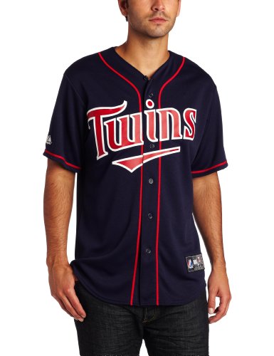 MLB Men's Minnesota Twins Joe Mauer Navy Home Short Sleeve 6 Button Synthetic Replica Baseball Jersey Spring 2012  (Navy, Large)