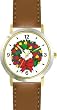 Christmas Wreath No.1 Christmas Theme - WATCHBUDDY&reg; DELUXE TWO-TONE THEME WATCH - Arabic Numbers - Brown Leather Strap-Size-Large ( Men's Size or Jumbo Women's Size )
