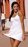 UjENA White Shirred Mini Dress