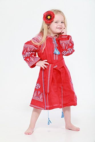 Embroidered Boho Long Dress Red Child. Vyshyvanka. Ukrainian embroider Vita Kin style (116)