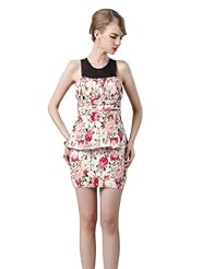 Floral Print Cocktail  Peplum Lace Bodycon Dress/Club Dress/Evening Dress/Party Dress/Mini Dress  With Rhinestones