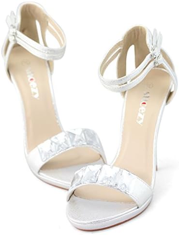SHOEZY Women's High Heel Dress Sandal Open Toe Ankle Strap Silver US 6