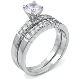 Sterling Silver Cubic Zirconia CZ Wedding Engagement Ring Set