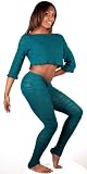 Teal Flash Dance Top & Matching Stretch Knit Shadow Stripe Tights by KD dance, Made To Last In USA