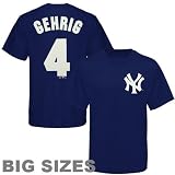 MLB Majestic New York Yankees #4 Lou Gehrig Navy Blue Cooperstown Players Big Sizes T-shirt (6X)