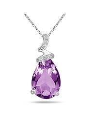 7 Carat Pear Shaped Amethyst & Diamond Pendant in .925 Sterling Silver