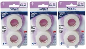 Nexcare Flexible Clear Carded 1-Inch Wide First Aid Tape, 10-Yard Roll, 2-Count Boxes, 6 Rolls Total