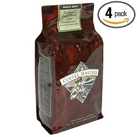Coffee Masters Flavored Coffee, Toasted Almond Creme Decaffeinated, Whole Bean, 12-Ounce Valve Bag, (Pack of 4)